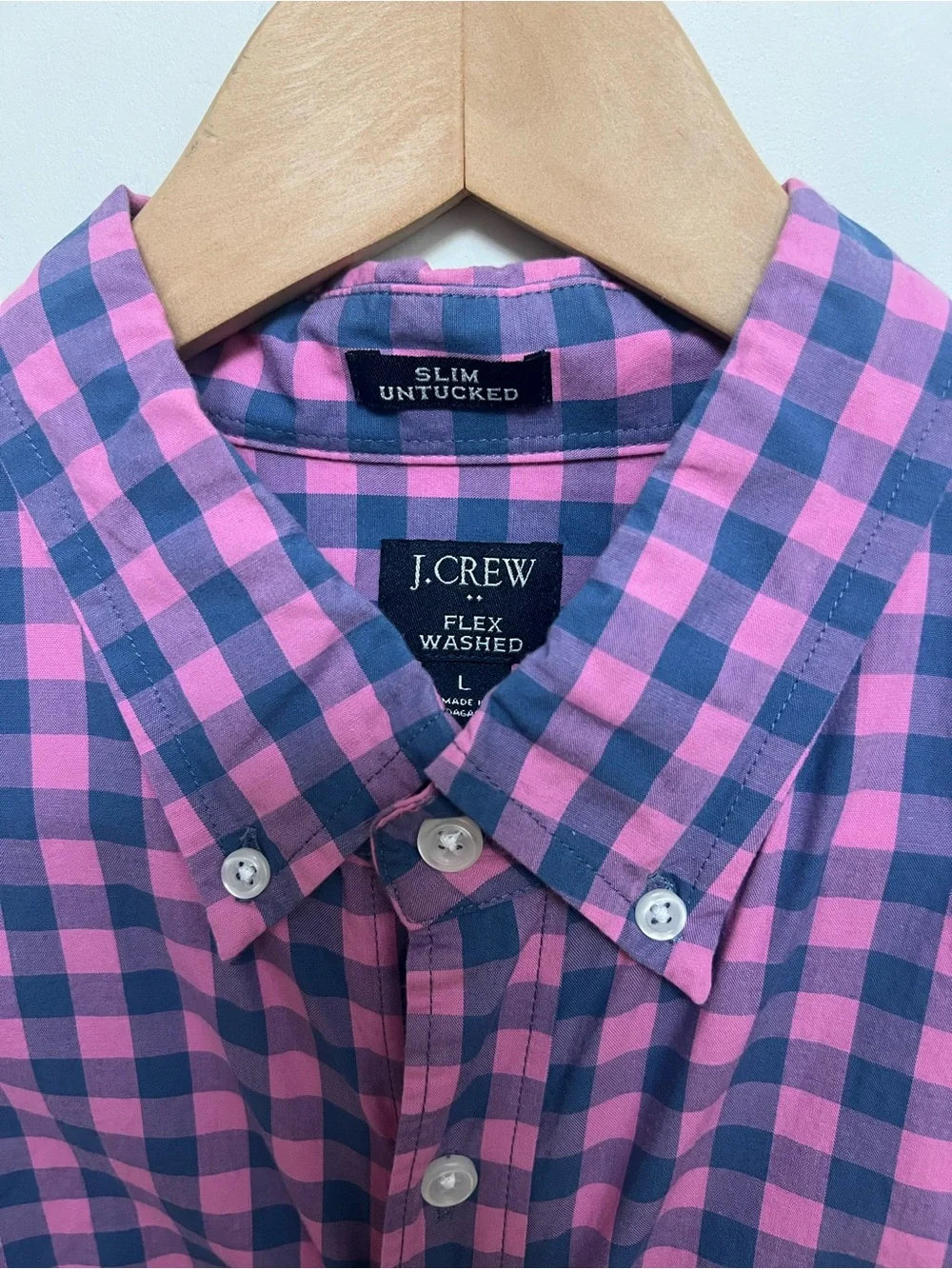 J.Crew Men’s Slim Untucked Flex Washed Gingham Shirt Pink/Navy Size L